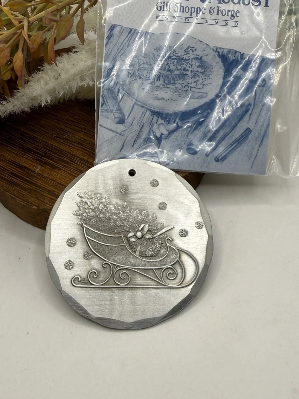 Vtg 1987 Wendell August Forge Hand Forged Aluminum Christmas Sleigh Ornament